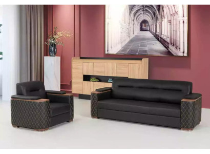 Ensemble de canapé noir trois places fauteuil de bureau de luxe en deux pièces 3+1