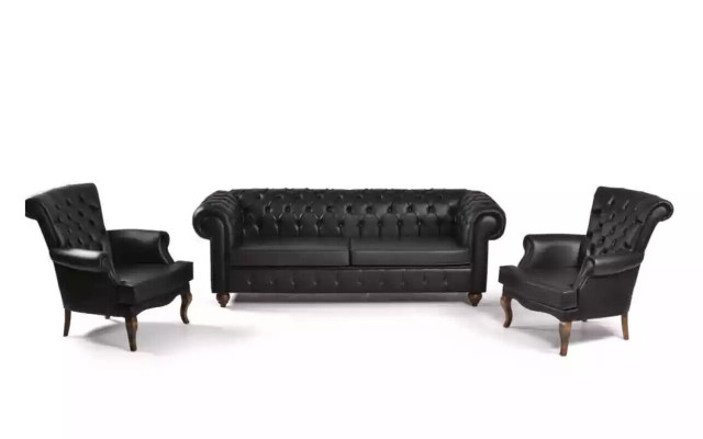 Canapé de bureau trois places de luxe en Chesterfield noir