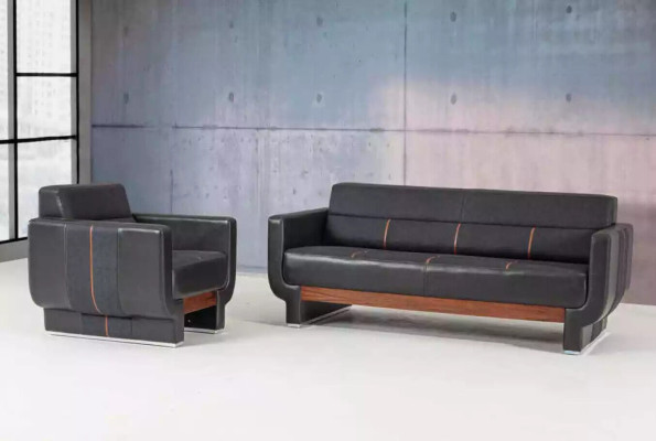 Canapé moderne trois places noir Meuble en cuir Ameublement de bureau Rembourrage