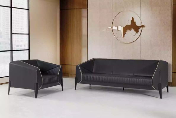 Canapé en cuir noir Mobilier de bureau Salon Nouveau canapé Canapés rembourrés de luxe