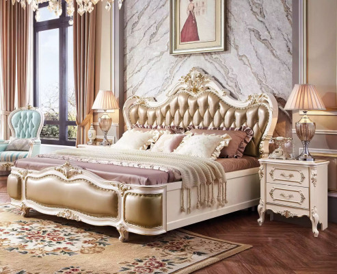 Chambre de luxe classique Ensemble de luxe 3 pièces Lit + 2x Tables de chevet nouvelle