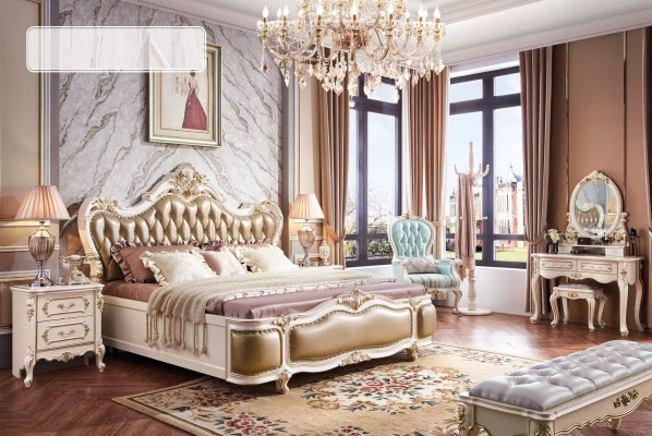 Chambre de luxe classique Ensemble de luxe 3 pièces Lit + 2x Tables de chevet nouvelle
