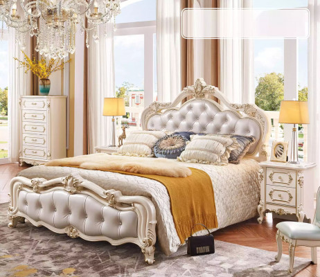 Ensemble de chambre à coucher Bed chesterfield + 2x tables de chevet en bois de luxe 3 pièces