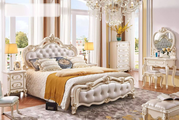 Ensemble de chambre à coucher Bed chesterfield + 2x tables de chevet en bois de luxe 3 pièces