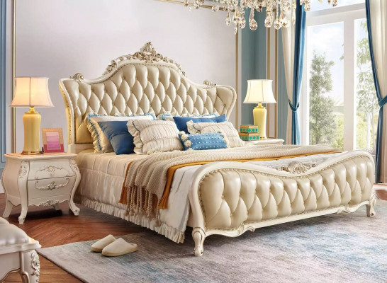Ensemble de chambre lit classique Chesterfield 2x tables de chevet Bois massif 3 pièces