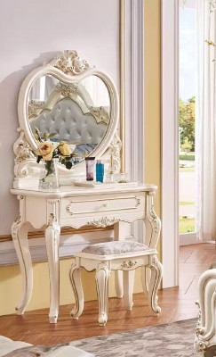 Classique r Coiffeuse Tabouret de designer Ensemble de meubles en bois Chambre à coucher 2 pièces