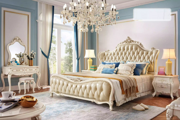 Ensemble de chambre lit classique Chesterfield 2x tables de chevet Bois massif 3 pièces
