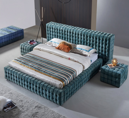 Chambre turquoise luxueuse Lit Lit double design Cadre en bois nouveau