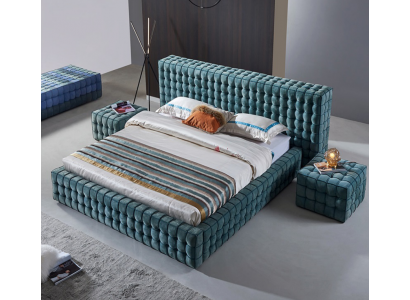 Chambre turquoise luxueuse Lit Lit double design Cadre en bois nouveau
