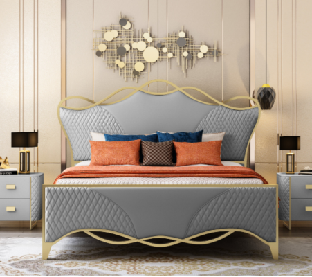 Chambre élégante Lit Designer Lit double en cuir synthétique Cadre en bois