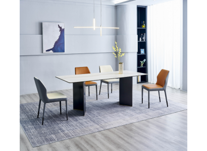 Ensemble de salle à manger moderne Grande table à manger 6 chaises en similicuir Meubles de luxe