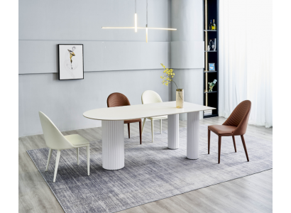 Ensemble de salle à manger blanc, table à manger de designer, 6 chaises rembourrées, ensemble de luxe