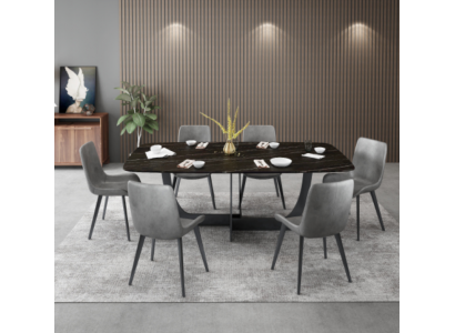 Ensemble de salle à manger moderne Table à manger rectangulaire 6 chaises en similicuir