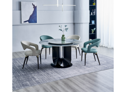 Ensemble de salle à manger moderne avec table ronde design et 4 chaises, ensemble de salle à manger 5 pièces.