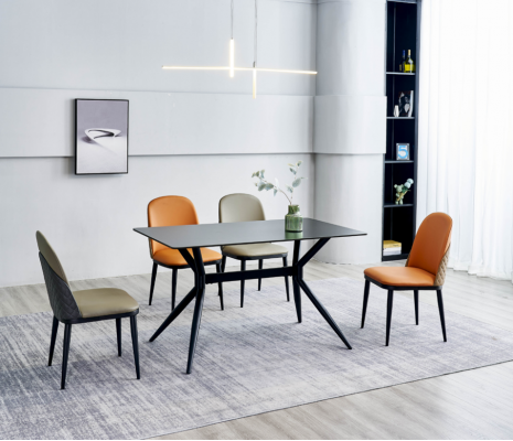 Ensemble de salle à manger Designer Table à manger grise Chaises orange 6x fauteuil simple 7 pièces