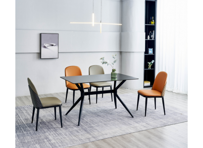 Ensemble de salle à manger Designer Table à manger grise Chaises orange 6x fauteuil simple 7 pièces