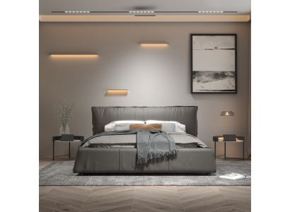 Chambre grise Lit Designer Lit double Cadre en bois Nouveau lit en cuir