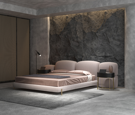 Grande chambre beige Lit double Designer Large tête de lit en textile