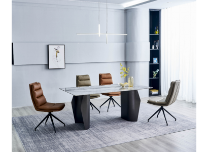 Mobilier de salle à manger élégant Table à manger grise 4x chaises en similicuir Fauteuil une place
