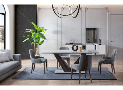 Ensemble de salle à manger de luxe Table à manger 4 chaises + Buffet avec miroir nouvel ensemble