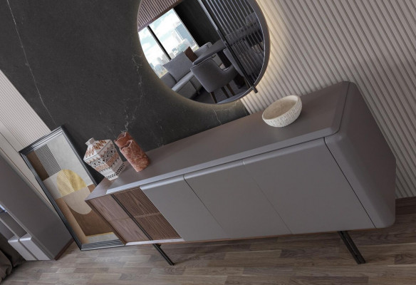 Ensemble de salle à manger exclusif composé de 2 pièces. Buffet et miroir en nouveauté