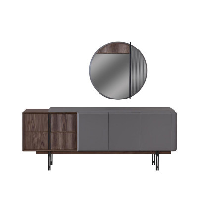 Le set de salle à manger se compose d'une table à manger, de 4 chaises et d'une enfilade avec miroir, 7 pièces.