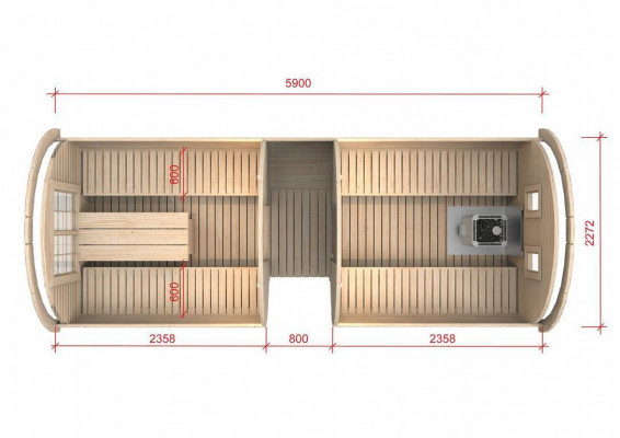 Sauna sauna tonneau sauna extérieur sauna de jardin 590 x Ø 2,27 m kit de tonneau sauna