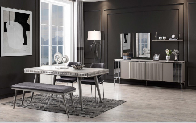 Mobilier de salle à manger Coin repas Table à manger Ensemble de salle à manger Table à manger Chaises 9pcs Gris