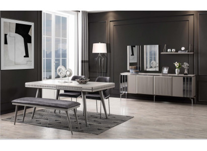 Mobilier de salle à manger Coin repas Table à manger Ensemble de salle à manger Table à manger Chaises 9pcs Gris