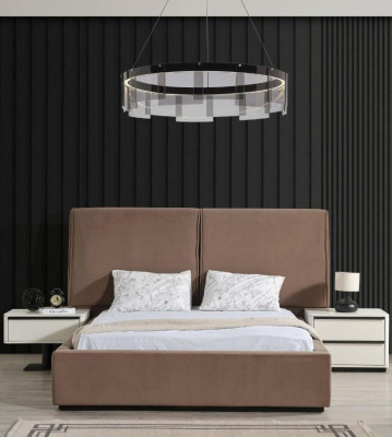 Ensemble de chambre à coucher Lit double Lit Tables de chevet 4 pièces Beige Armoire