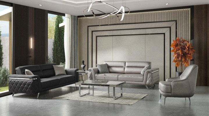 Luxueux ensemble de canapés trois places Fauteuil canapé en tissu gris Canapés rembourrés