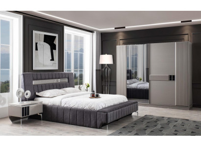 Chambre Suite Lit double Lit Tables de chevet 4pcs Gris Armoire