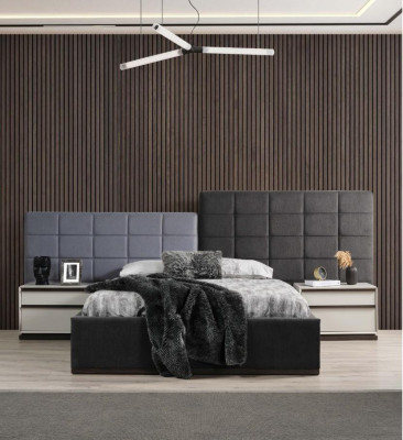 Suite Lit double Chambre Lit Tables de chevet Armoire grise 4 pièces