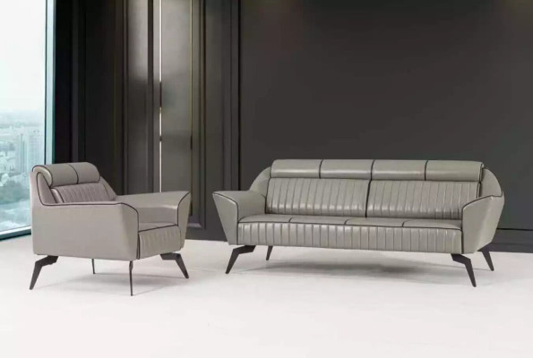Cuir gris Trois places Meubles de salle d'étude Mobilier en bois de designer de luxe