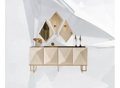 Suite Buffet avec Garde-robe Miroir Buffet Beige Commode Ensemble en Bois