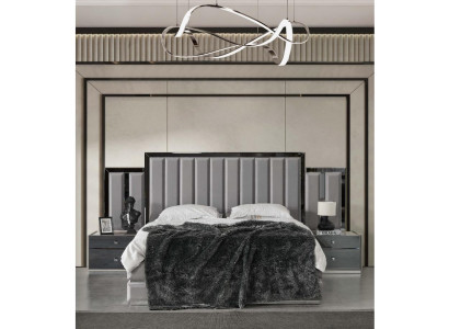 Chambre principale Lit double Lit Tables de chevet 3pcs Gris Armoire