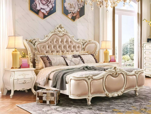 Ensemble de chambre à coucher de meubles classiques : Lit double 2x tables de chevet Commode Ensemble de luxe 4 pièces