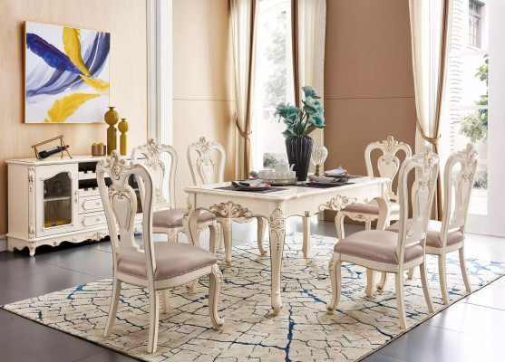 Salle à manger Ensemble de meubles pour votre perle intérieure blanc classique Meubles de 8 pièces