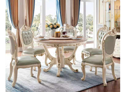 Ensemble de salle à manger 7 pièces en bois, meubles classiques, table à manger + 6 chaises de luxe.