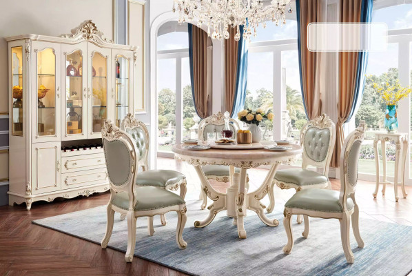Ensemble de salle à manger 7 pièces en bois, meubles classiques, table à manger + 6 chaises de luxe.