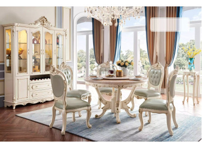 Ensemble de salle à manger blanc nacré Table à manger 6x chaises Vitrine Ensemble de luxe 8 pièces