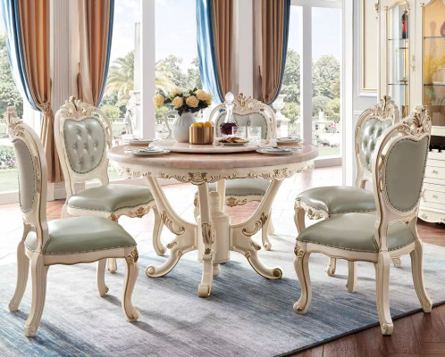 Ensemble de salle à manger blanc nacré Table à manger 6x chaises Vitrine Ensemble de luxe 8 pièces