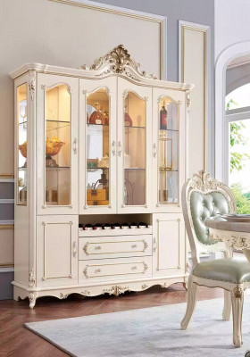 Ensemble de salle à manger blanc nacré Table à manger 6x chaises Vitrine Ensemble de luxe 8 pièces