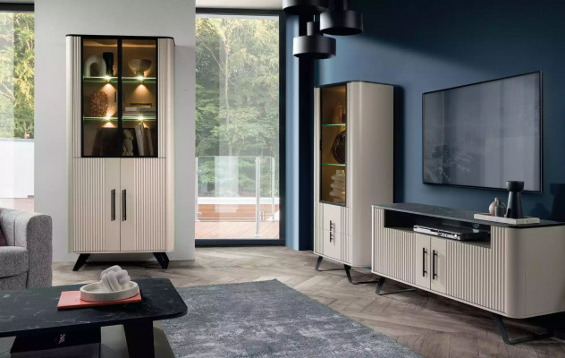 Vitrine Salon moderne et luxueux beige Armoire en verre Armoires Garde-robe