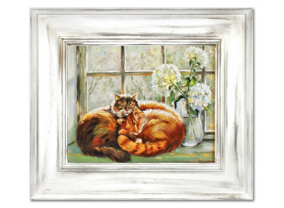 Image à l'huile, peintures à l'huile, peintures, photos, image à la main peinte à l'huile avec cadre, art de chat G15936