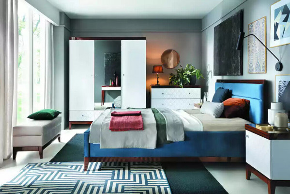 Lit Chambre Mobilier de Luxe en Bleu Couleur Nouveauté pour vos intérieurs