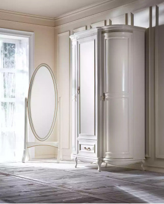 Miroir de sol rectangulaire avec cadre en bois ovale blanc pour salon