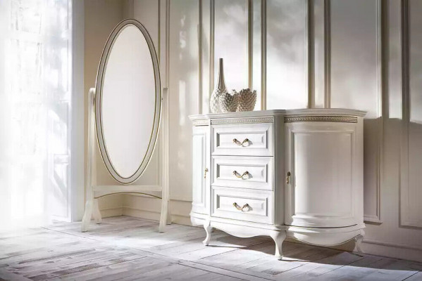 Miroir de sol rectangulaire avec cadre en bois ovale blanc pour salon