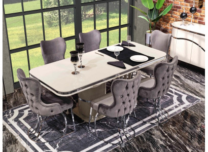 Table 6x Chaises 7pcs Salle à manger Table en bois Ensemble Salle à manger Design