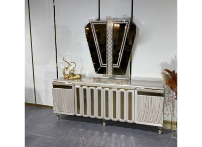 Buffet Miroir Salle à manger Design Mobilier de luxe Bas Beige Commode 2 pièces